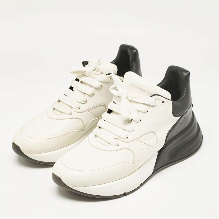 Pre Owned Alexander McQueen White/Black Leather and Suede Oversized Sneakers Size 44