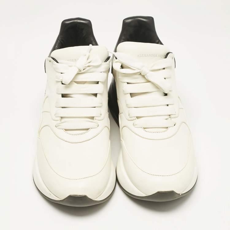 Pre Owned Alexander McQueen White/Black Leather and Suede Oversized Sneakers Size 44