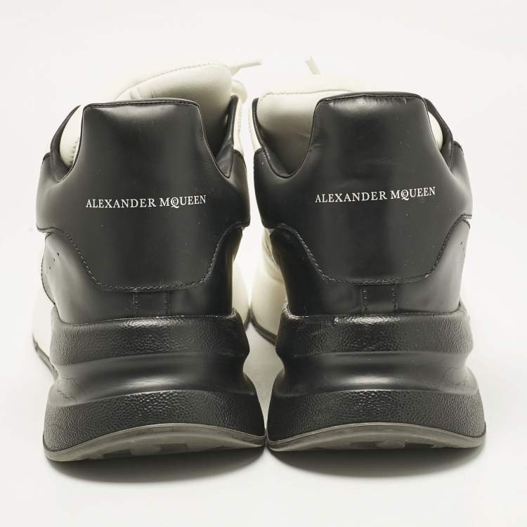 Pre Owned Alexander McQueen White/Black Leather and Suede Oversized Sneakers Size 44