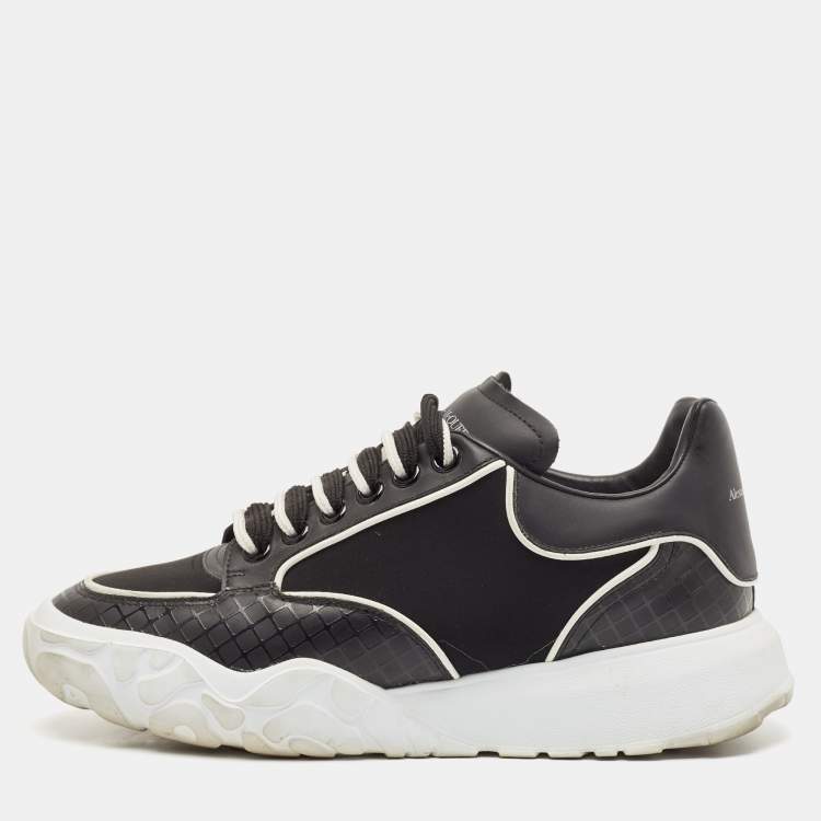 Pre Owned Alexander McQueen Black Leather and Neoprene Court Sneakers Size 40.5