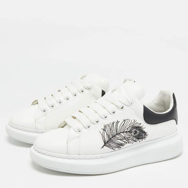 Pre Owned Alexander McQueen White/Black Leather Embroidered Larry Sneakers Size 41