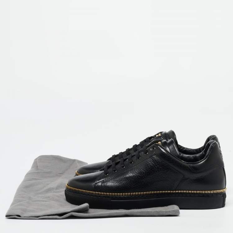 Pre Owned Alexander McQueen Black Leather Zipper Trim Low Top Sneakers Size 42