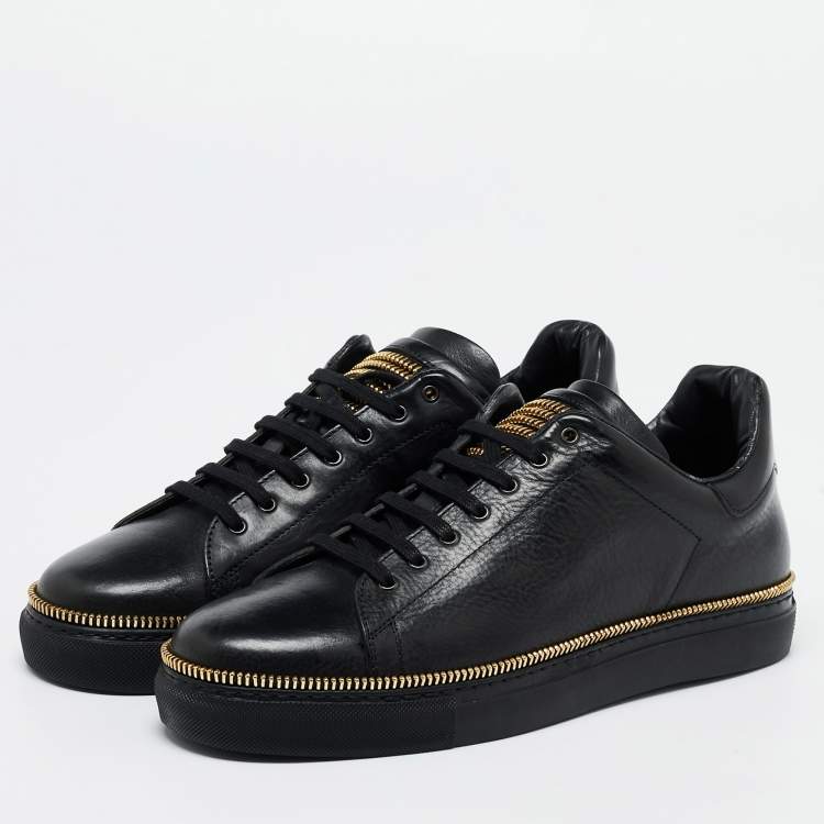 Pre Owned Alexander McQueen Black Leather Zipper Trim Low Top Sneakers Size 42