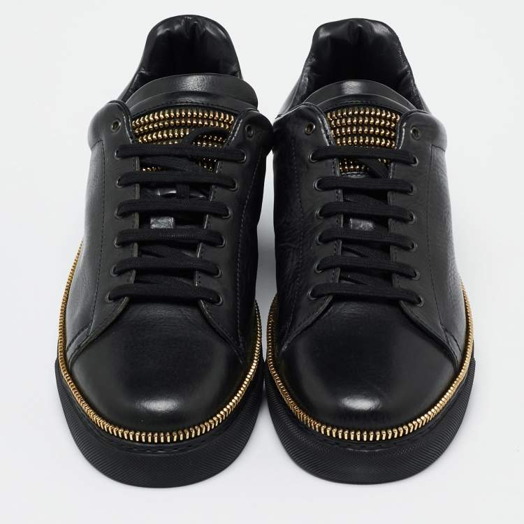 Pre Owned Alexander McQueen Black Leather Zipper Trim Low Top Sneakers Size 42