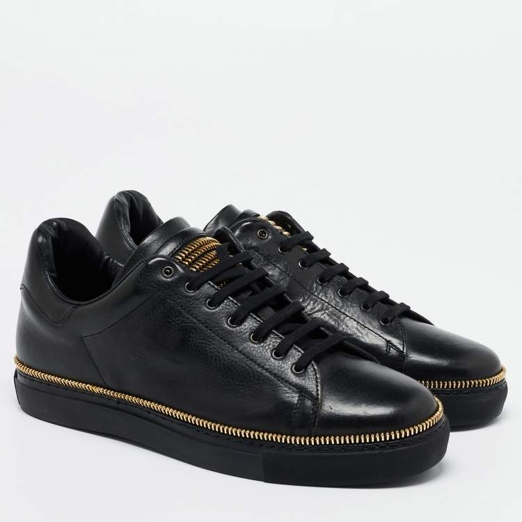 Pre Owned Alexander McQueen Black Leather Zipper Trim Low Top Sneakers Size 42
