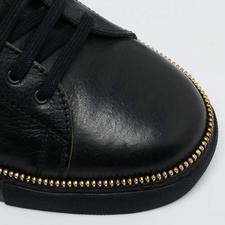 Pre Owned Alexander McQueen Black Leather Zipper Trim Low Top Sneakers Size 42