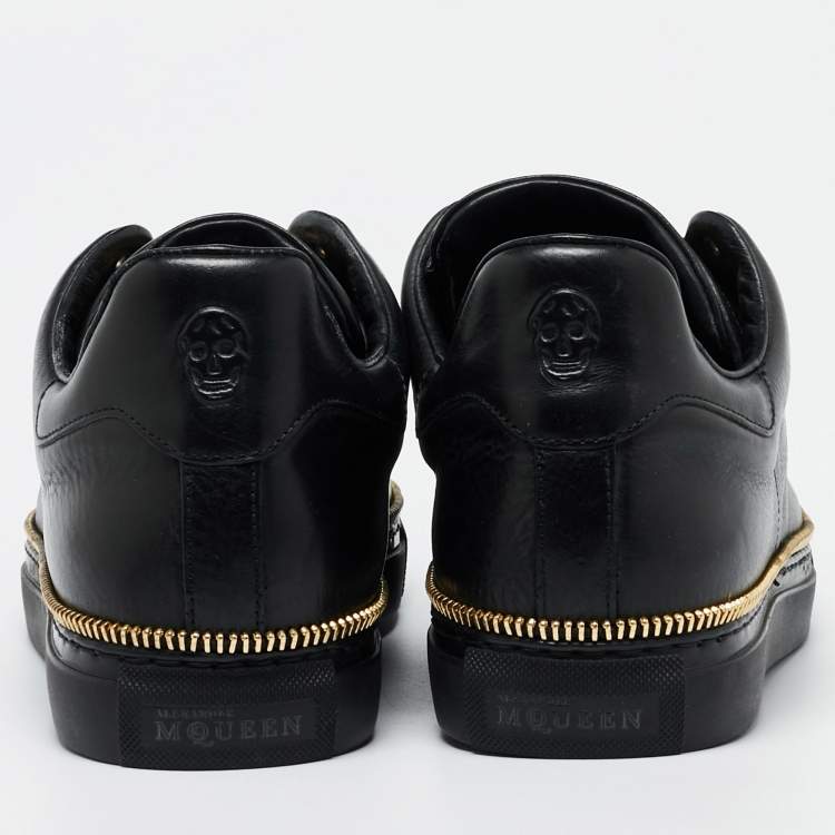 Pre Owned Alexander McQueen Black Leather Zipper Trim Low Top Sneakers Size 42