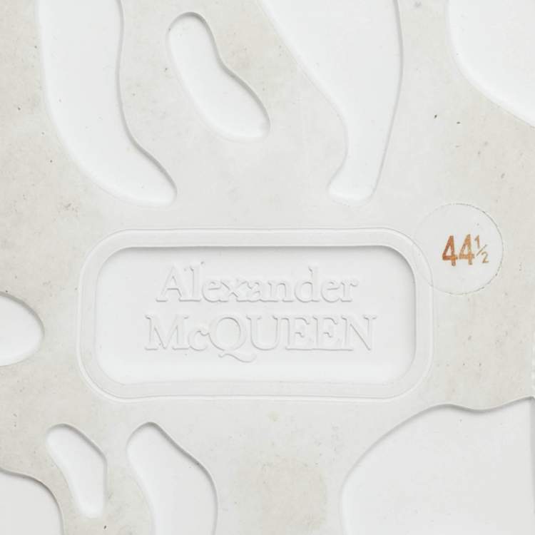 Pre Owned Alexander McQueen White/Blue Leather and Suede Oversized Lace Up Sneakers Size 44.5