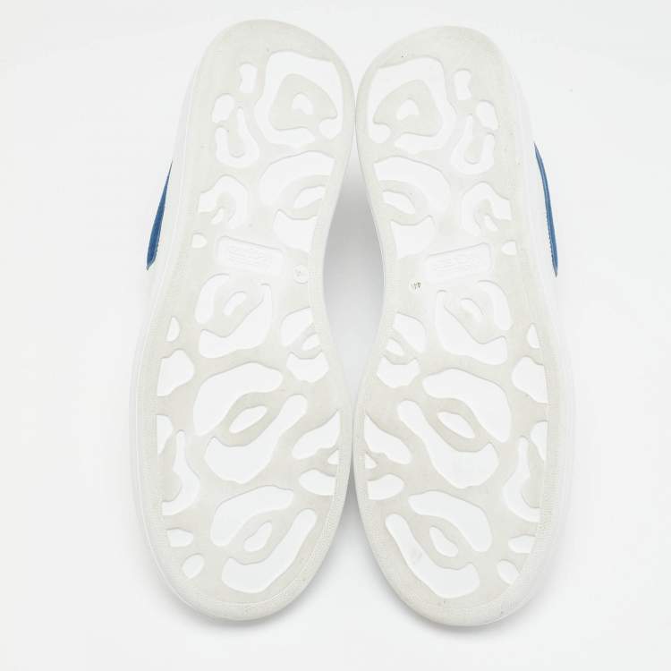 Pre Owned Alexander McQueen White/Blue Leather and Suede Oversized Lace Up Sneakers Size 44.5