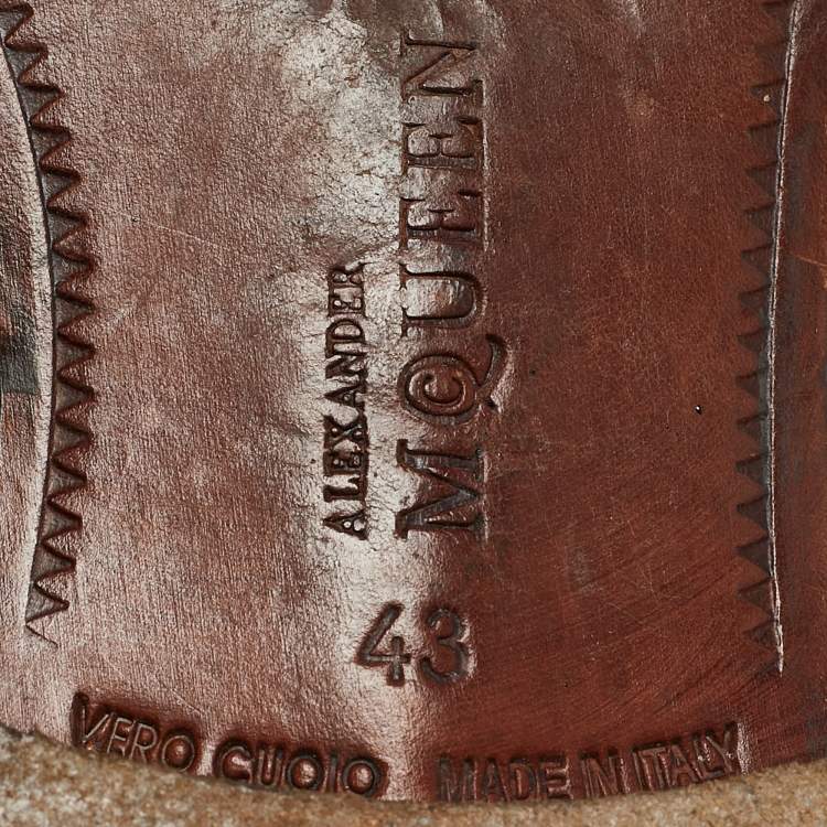 Pre Owned Alexander McQueen Brown Leather  Embellished Monk strap Loafers Size 43