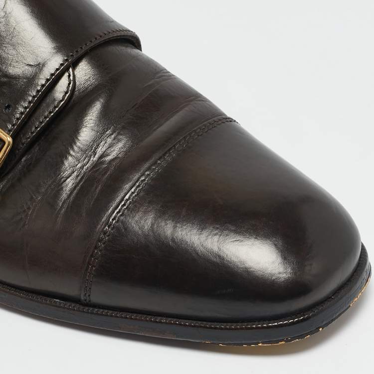Pre Owned Alexander McQueen Brown Leather  Embellished Monk strap Loafers Size 43