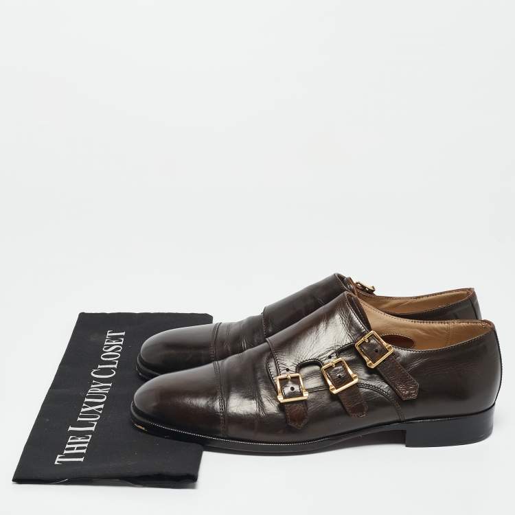 Pre Owned Alexander McQueen Brown Leather  Embellished Monk strap Loafers Size 43