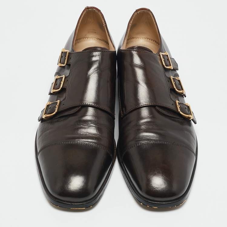 Pre Owned Alexander McQueen Brown Leather  Embellished Monk strap Loafers Size 43