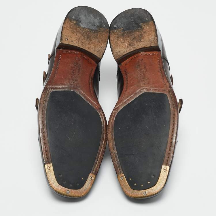 Pre Owned Alexander McQueen Brown Leather  Embellished Monk strap Loafers Size 43