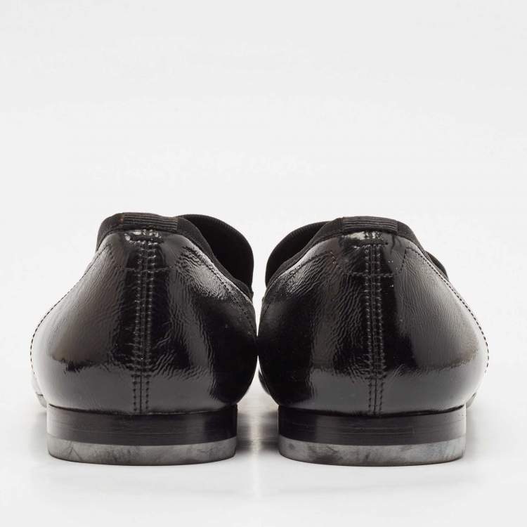 Pre Owned Alexander McQueen Black Patent Leather Skull Embossed Detail Smoking Slippers Size 44