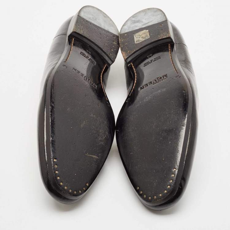 Pre Owned Alexander McQueen Black Patent Leather Skull Embossed Detail Smoking Slippers Size 44