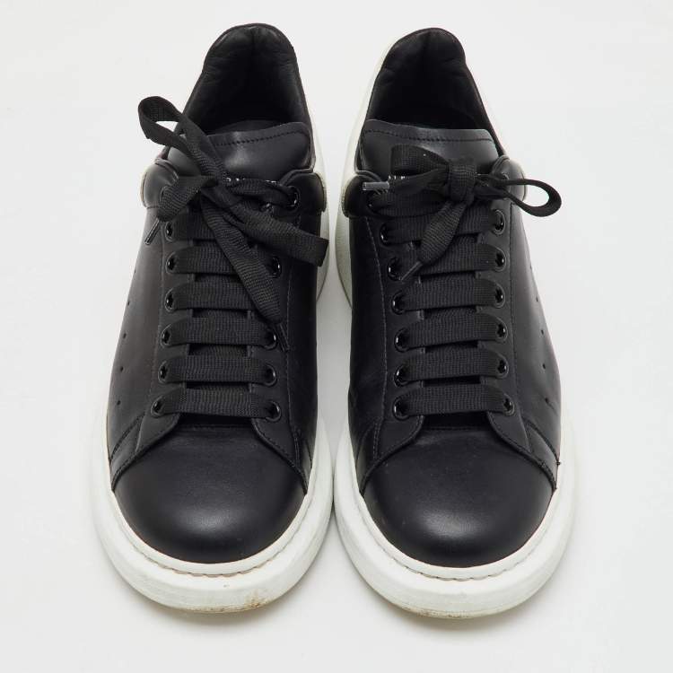 Pre Owned Alexander McQueen Black/White Leather Oversized Low Top Sneakers Size 43
