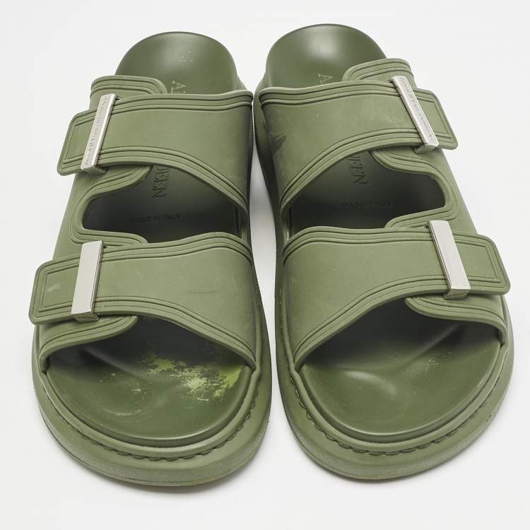 Pre Owned Alexander McQueen Green Rubber Hybrid Flat Sandals Size 42