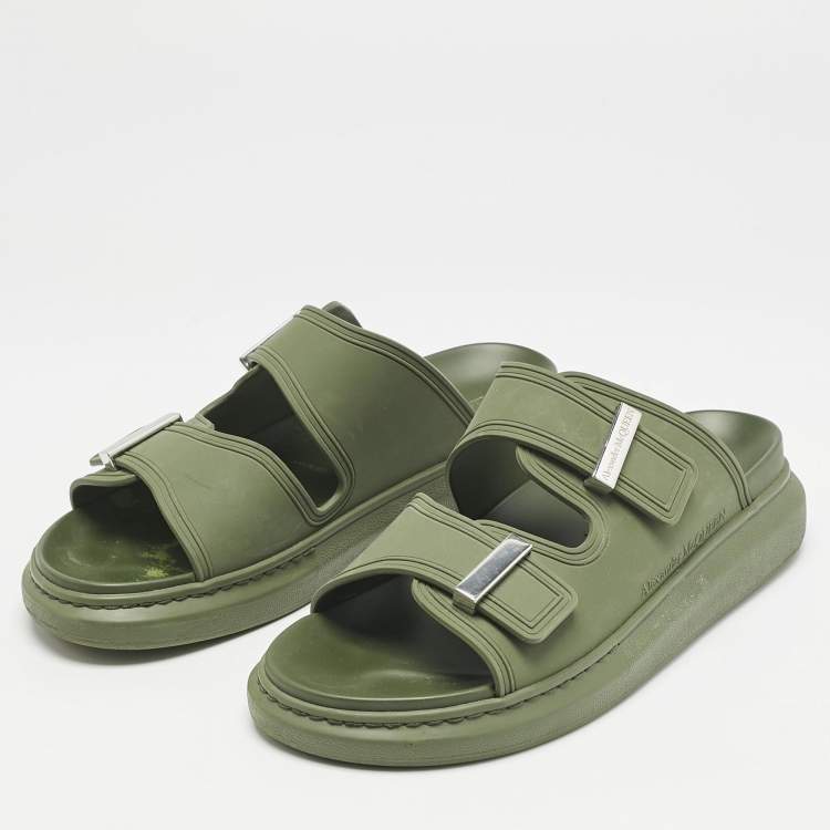 Pre Owned Alexander McQueen Green Rubber Hybrid Flat Sandals Size 42