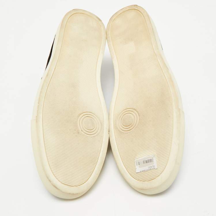 Pre Owned Alexander McQueen Black Leather and Calf Hair Skull Logo Embossed Slip On Sneakers Size 45