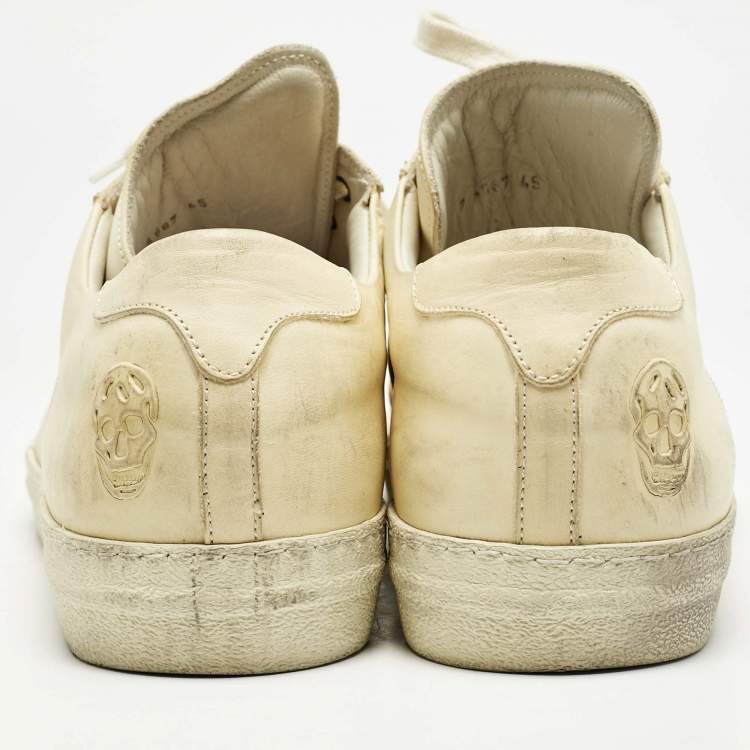 Pre Owned Alexander McQueen Cream Leather Lace Up Sneakers Size 45
