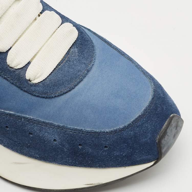 Pre Owned Alexander McQueen Navy Blue/Red Fabric, Leather and Suede Sprint Runner Sneakers Size 40