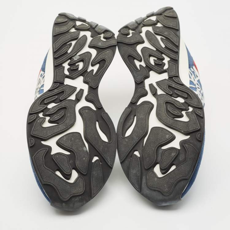 Pre Owned Alexander McQueen Navy Blue/Red Fabric, Leather and Suede Sprint Runner Sneakers Size 40