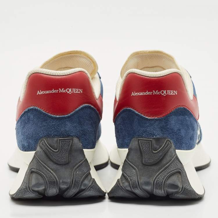 Pre Owned Alexander McQueen Navy Blue/Red Fabric, Leather and Suede Sprint Runner Sneakers Size 40