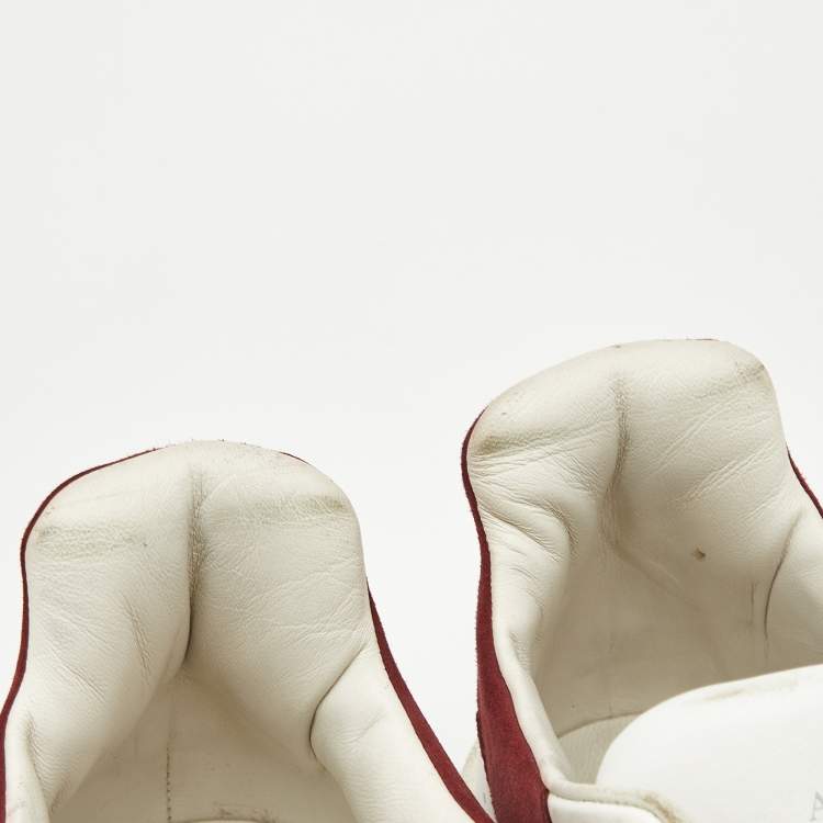 Pre Owned Alexander McQueen White/Red Leather and Suede Oversized Runner Low Top Sneakers Size 44