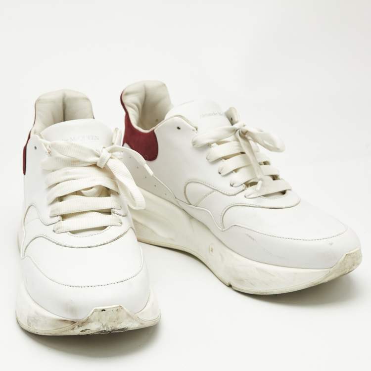 Pre Owned Alexander McQueen White/Red Leather and Suede Oversized Runner Low Top Sneakers Size 44