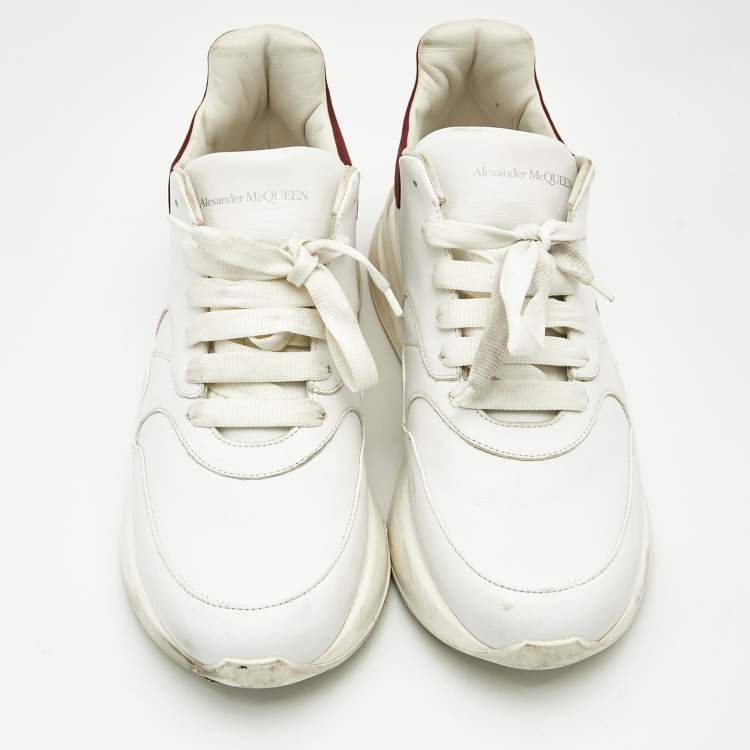 Pre Owned Alexander McQueen White/Red Leather and Suede Oversized Runner Low Top Sneakers Size 44