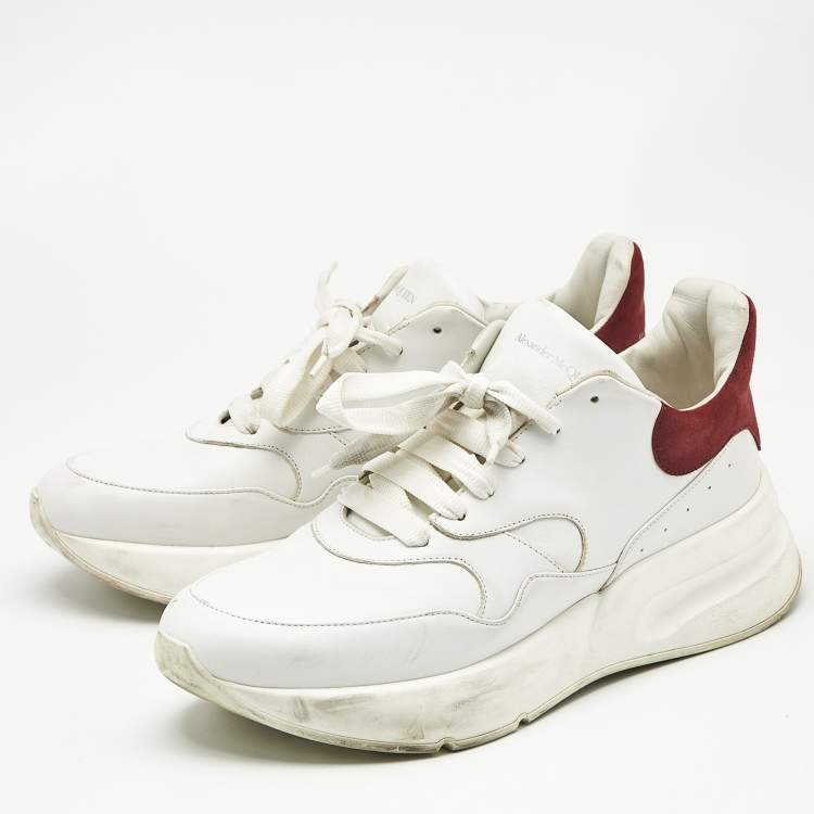 Pre Owned Alexander McQueen White/Red Leather and Suede Oversized Runner Low Top Sneakers Size 44