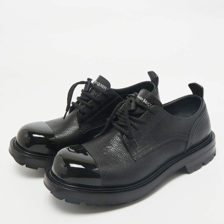 Pre Owned Alexander McQueen Black Leather Metal Cap Toe Derby Size 40