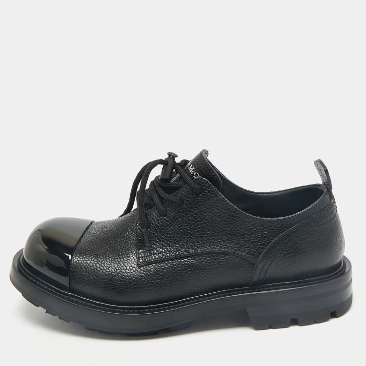 Pre Owned Alexander McQueen Black Leather Metal Cap Toe Derby Size 40