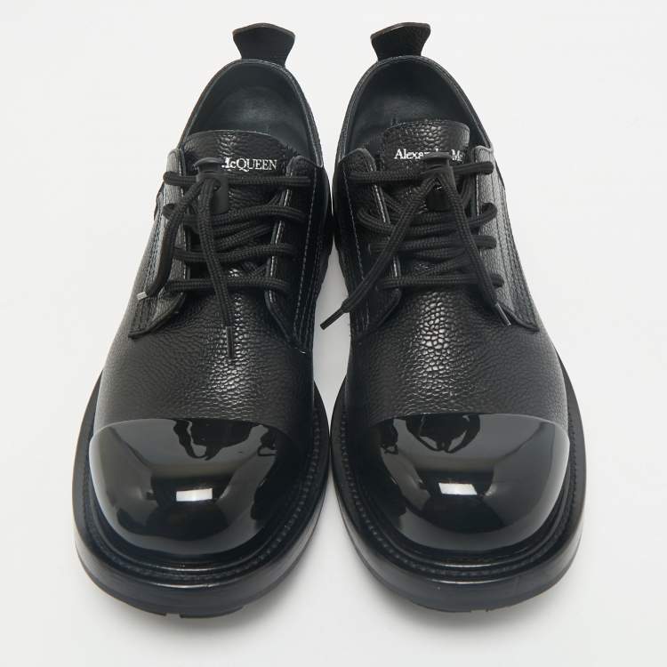 Pre Owned Alexander McQueen Black Leather Metal Cap Toe Derby Size 40