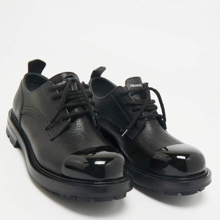 Pre Owned Alexander McQueen Black Leather Metal Cap Toe Derby Size 40