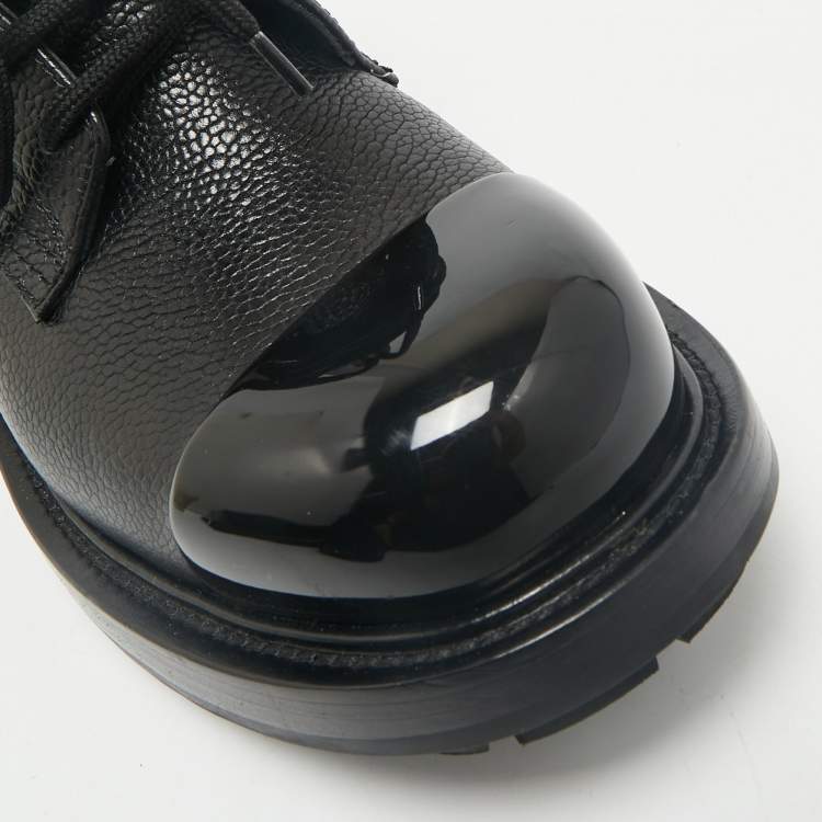 Pre Owned Alexander McQueen Black Leather Metal Cap Toe Derby Size 40