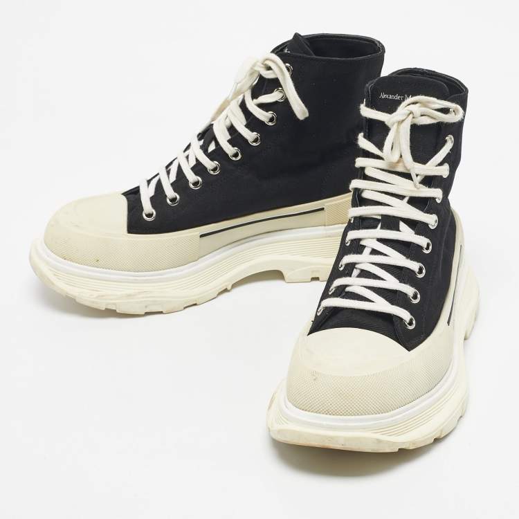 Pre Owned Alexander McQueen Black Canvas Tread Slick Sneakers Size 44