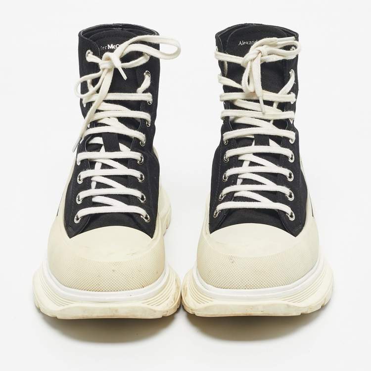 Pre Owned Alexander McQueen Black Canvas Tread Slick Sneakers Size 44
