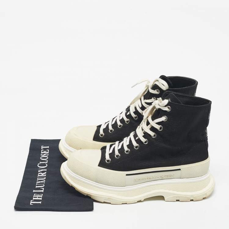 Pre Owned Alexander McQueen Black Canvas Tread Slick Sneakers Size 44