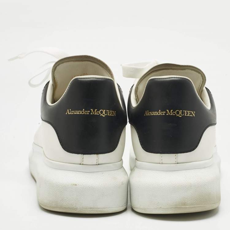 Pre Owned Alexander McQueen White/Black Leather Oversized Lace Up Sneakers Size 42.5