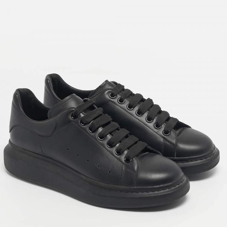 Pre Owned Alexander McQueen Black Leather Oversized Low Top Sneakers Size 43