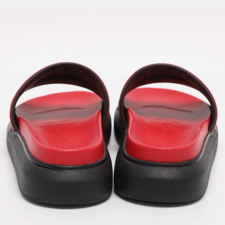 Pre Owned Alexander McQueen Black/Red Rubber Hybrid Slide Sandals Size 39