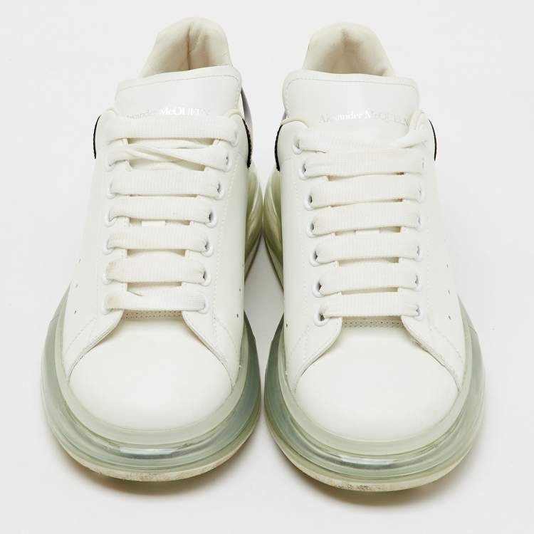 Pre Owned Alexander McQueen White/Black Leather Oversized Clear Sole Sneakers Size 41.5
