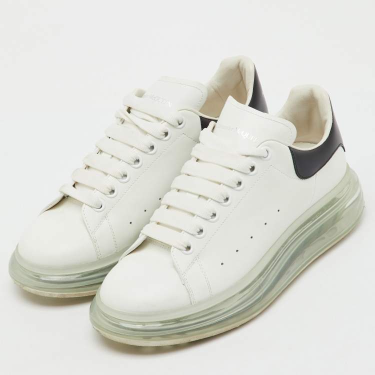 Pre Owned Alexander McQueen White/Black Leather Oversized Clear Sole Sneakers Size 41.5