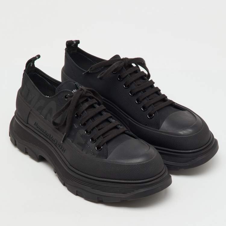 Pre Owned Alexander McQueen Black Canvas and Rubber Tread Slick Low Top Sneakers Size 43