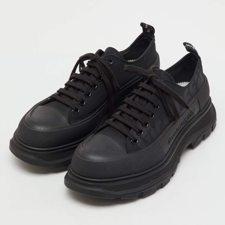 Pre Owned Alexander McQueen Black Canvas and Rubber Tread Slick Low Top Sneakers Size 43