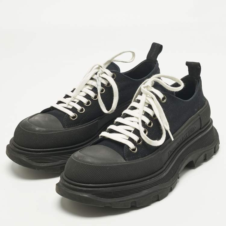 Pre Owned Alexander McQueen Black Canvas And Rubber Tread Slick Low Top Sneakers Size 40