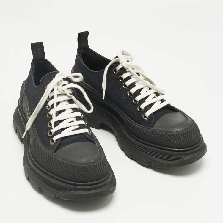 Pre Owned Alexander McQueen Black Canvas And Rubber Tread Slick Low Top Sneakers Size 40