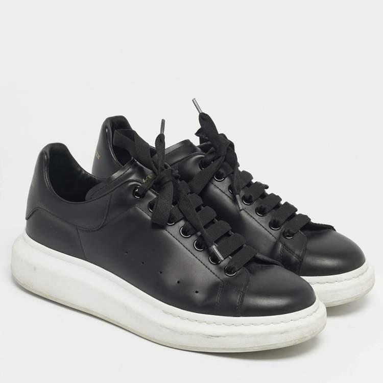 Pre Owned Alexander McQueen Black Leather Oversized Sneakers Size 42